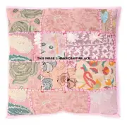 Indian Patchwork Pillow Case Kantha Cushion Covers Sofa Chair Pink Decor 40x40cm