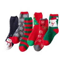 在飛比找蝦皮商城優惠-珊瑚絨襪子女秋冬季保暖可愛聖誕地板襪卡通半邊絨中筒睡眠襪