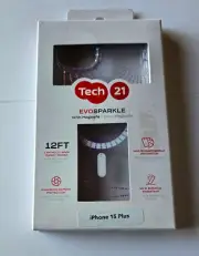 NEW Original Tech21 EVO SPARKLE Magsafe Case Apple iPhone 15 Plus - LUNAR CLEAR