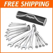 15-Piece SAE Combination Wrench Set - Chrome Vanadium Steel with Rolling Pouch