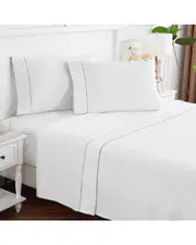 Mlange Home 600 Thread Count Framed Embroidery Sateen Cotton Sheet Set