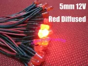 50pcs, 5mm Red Diffused 9V 12V DC Bright Pre-Wired LED Leds Light 20CM New