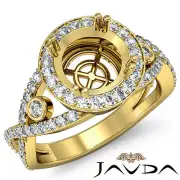 Cross Shank Pave Round Semi Mount Diamond Engagement Ring 14k Yellow Gold 1.4Ctw