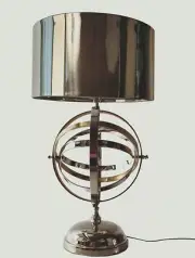 Aluminum Armillary Table Lamp | Modern Lamp W/ Armillary Rings & Plug-in Cable