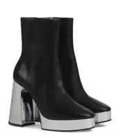 Gucci Z32104 Black Metallic Sculpted Heel Leather Ankle Boots Size 39.5 EU / 9.5