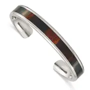 Stainless Steel Chisel Polished With Enameled Koa Wood Inlay Cuff Bangle