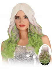 Curly Blonde and Green Ombre Womens Costume Wig