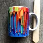 Rainbow Dripping Paint Ceramic Mug, Handmade 11oz Coffee Mug, Factory Seconds