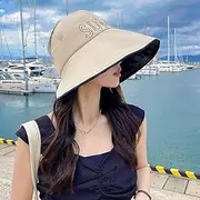 [Ling88] Women Foldable Sun Hat Quick Dry Black Glue Protection Empty Top Hat Hat Simple Beach Hat Visor Hats Women Large Brim Summer Uv Protection Beach Cap Wide Brim Sun Hats,Beige
