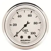 Autometer Old Tyme White Oil Pressure Gauge Mechanical - 0 - 100 PSI, 2 1/16 Inch, AU1621