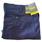 Bisley Workwear Mens 112/42 Navy Work Pants Hi Vis Reflective Tape New Tags