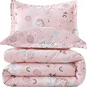 JSD Pink Unicorn Kids Comforter Set for Girls, 2 Pieces Twin Microfiber Comforter with Pillow Sham, Soft Comfortable Machine Washable
