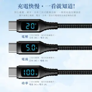 PICKOGEN 二合一 Type-C/USB-A to TC 100W 充電傳輸線 智能數顯 尼龍編織線 一線兩頭