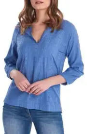 NWT Barbour Size US 4 Overboard Eyelet Peasant-style Top Blue + White