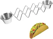 Hoement Stainless Steel Taco Holder with Sauce Cup Premium Taco Rack Burritos and Sandwiches Kitchen Stand for Home Parties and Restaurants Compact and Easy to Store