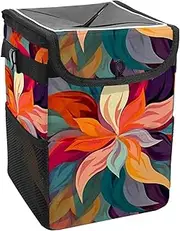 Car Trash Can with Lid and Storage Pockets Leak-Proof Organizer,Waterproof Garbage Can,Art Abstract Flower