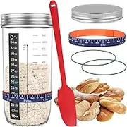 6 Pcs Sourdough Starter Jar Kit 25.7oz Sourdough Starter Container with Thermometer, Labels, Spatula, Cloth Cover and Metal Lid for Sourdough Bread Baking