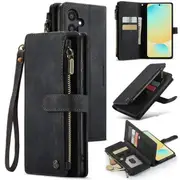 CaseMe C30 For Samsung Galaxy A16 5G Vintage Leather Folio Zipper Wallet Case with Magnetic Closure and 7 Card Slots (Black)