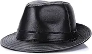 [Generic] Black Leather Hat for Men Vintage Leather Hat Classic Gentleman Men's Fedora Leather Hat for Men Jazz Hat