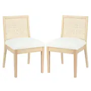 Gretel Wooden-Framed Rattan Boucle Dining Chairs - Set of 2 Natural