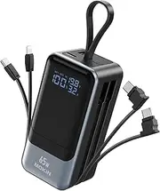 65W Portable Charger for Laptop, 18400mAh Power Bank with 2 Cables 4-Output, Smart Digital Display, Travel External Battery Pack for Laptop, MacBook, iPhone 15/14/13, iPad, Samsung,Black