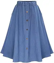 [Chartou] Women's Casual Contrast Polka Dot Chiffon Bohemia Swing Beach Midi A-Line Skirts, Red, Medium
