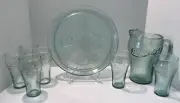 Indiana Glass Coca Cola Green Pebble Set 6 Drinking Glasses, Round Tray, Pitcher