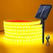 XUNATA 24V Solar/USB LED Strip Lights - IP68 Waterproof 2835 SMD 120LEDs/m, 8-Mode Controller for Indoor Outdoor Decoration (Yellow,5m)
