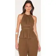Mushroom Cheesecloth Halterneck Sleeveless Backless Top, Mushroom