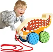 Wooden Dinosaur Pull Along Toy | Classic Wooden Pull Along Toy,Push & Pull Baby Toys, Toy for Walking and Pulling for 18 Months + Girl Boy