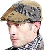 [FEOYA] Men's Classic Vintage PU Leather Newsboy Hap Ivy Flat Cap Adjustable Beret Cap Casual Sun Hat Traditional Flat Cap