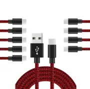 Catzon 1M 2M 3M 10Packs USB Type C Cable Nylon Braided W Phone Cable Fast Charger Cable USB Cord -Black Red