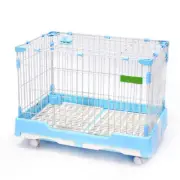 Large Blue Pet Dog Cage Cat Rabbit Crate Kennel With Potty Pad And Wheel
