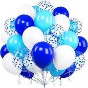 Blue White Balloons, Ousuga 60 pcs 12 Inch Matte Royal Light Blue Confetti Latex Balloons Set for Boys Men Birthday Baby Shower Wedding Baby Shower Anniversary Graduation Christening Party Decorations