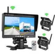 7" Wireless Split Monitor+2X WIFI Reversing Camera Kit for Caravan Truck 12V 24V