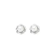 Silver Man-made Pearl Flower Stud Earrings in White