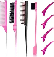 8 Pieces Styling Comb Set - Teasing Brush, Rat Tail Comb, Edge Brush for Slicking and Combing Hair for Women (Pink)