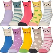 [Hzcojulo] Girls Socks Soft Cotton Animal Patterns Crew Cute Toddler Kids Socks Age 1-14 Years -10 Pairs