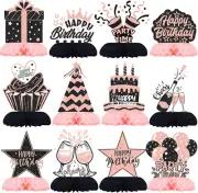 Black and Pink Birthday Decorations – 12Pcs Honeycomb Table Centerpieces for Wom
