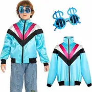 [Rabtero] Unisex Kids 80s Costume, Boys 80s Tracksuit, Girls Hip Hop Costume, Retro Dance Sportswear Top for Kids 4-16