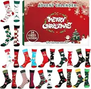 [Lueear] Christmas Socks Advent Calendars, 24 Days Christmas Countdown Calendar Socks, 12 Pair Cute Socks Advent Calendars, Christmas Cotton Sock Countdown Calendar For Adults, Children, Men, Women