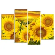iHAPPYWALL 4 Panel Sunflower Canvas Wall Art Sunrise Flowers in Field Autumn ...