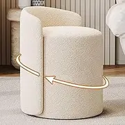 White Vanity Set with 360° Swivel Low Back Stool Stylish Makeup Furniture for Bedroom or Living Room