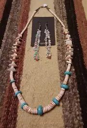 Santo Domingo Necklace/Earrings Set Orange Spiney Oyster Shell & Turquoise USA