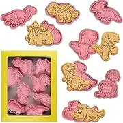 Dinosaur Cookie Cutters with Plunger Stampers Set, 8 Piece 3D Dinosaur Embossing Cutters for Biscuit Fondant Cheese Baking