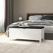 VRAXO Storage Box with Cushion White 105x40x45 cm Engineered Wood -21.8KG,326768