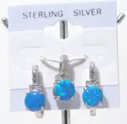 Sterling Silver Earrings and Pendant SET Lab-Created Opals Rhodium Anti-Tarnish