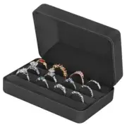 Velet Ring Storage Box for Multiple Rings, Travel Jewelry Ring Stud Black