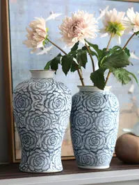 在飛比找樂天市場購物網優惠-仿古手繪青花瓷花瓶擺件中式古香古色客廳水培插花花器