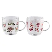Alex Liddy Posy Set of 2 Double Wall Glass Mugs 350ml - Robins Kitchen
